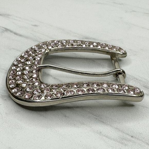 Pink Rhinestone Studded Silver Tone Belt Buckle - Picture 7 of 11